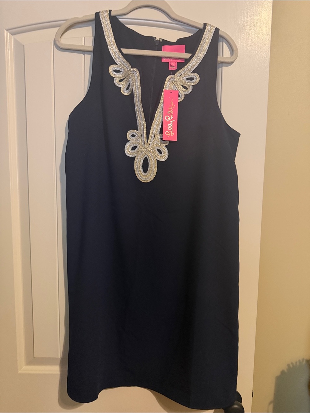 Lilly Pulitzer Navy Sleeveless Dress with Gold Embellished Neckline